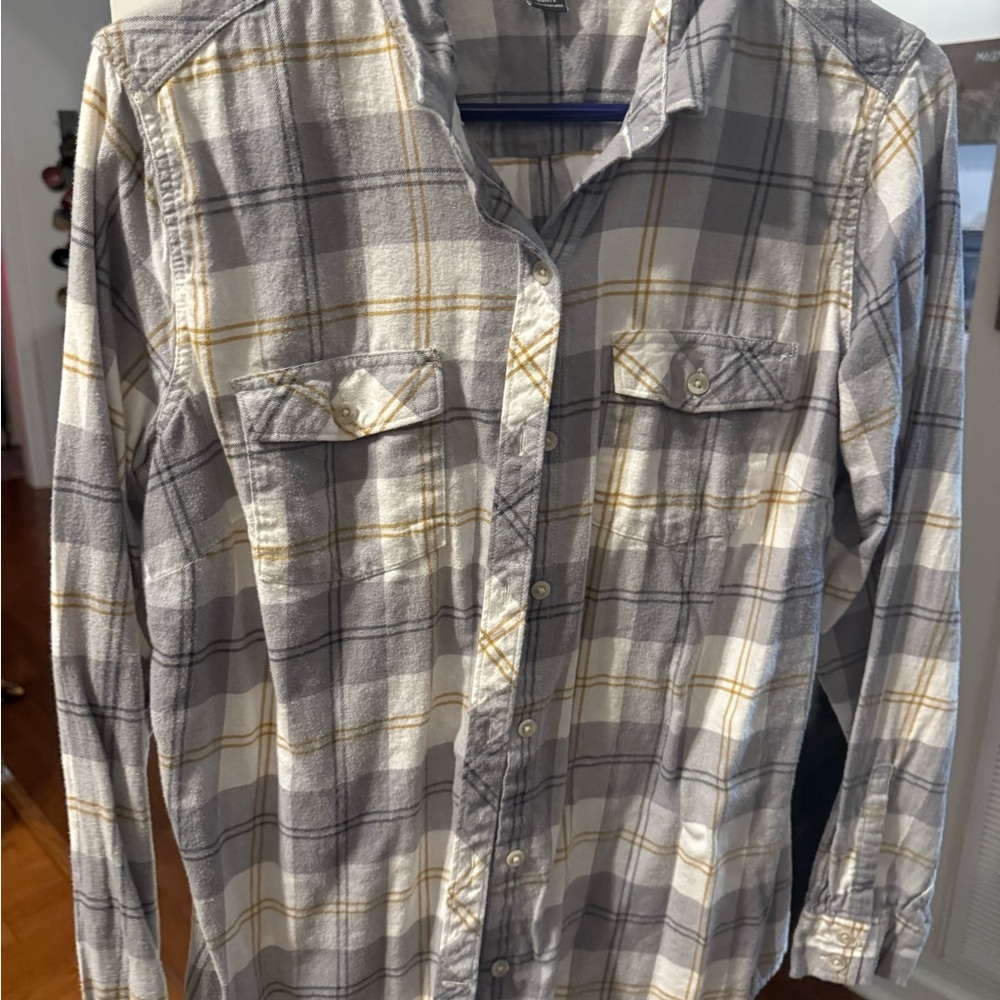 Eddie Bauer Gray and Yellow Plaid Casual flannel Shirt